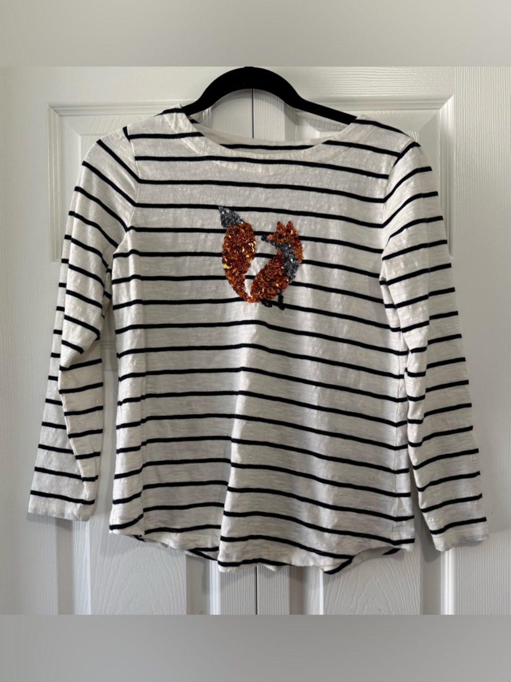 Talbots Petite M Blue White Striped Fox Sequin Top Nautical Cotton